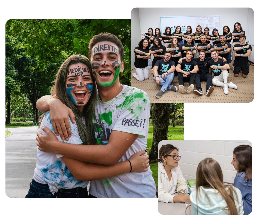 Alunos celebrando aprovação - Direito e Medicina USP
